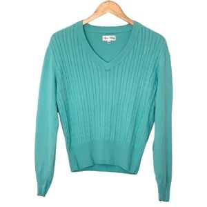Sport Haley V Neck Cable Knit Sweater Vintage 80’s Blue Medium 100% Cotton